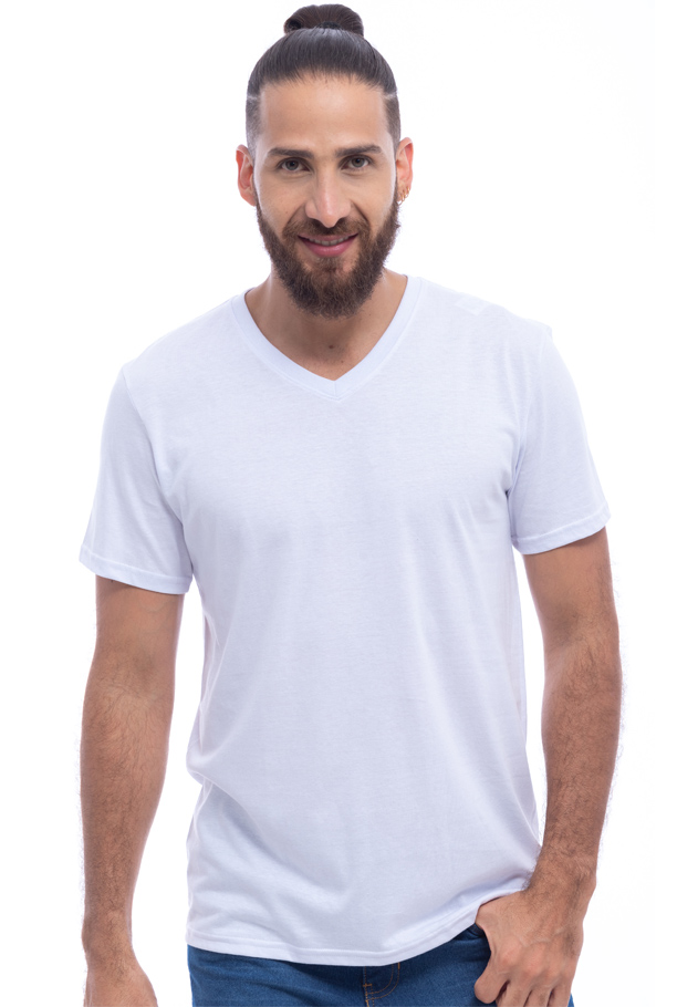 KEITH R (CAMISETA BASICA MANGA CORTA CUELLO EN V EN COLOR BLANCO)