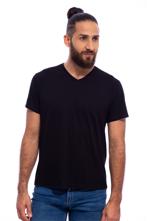 KEITH R (CAMISETA BASICA MANGA CORTA CUELLO EN V EN COLOR NEGRO)
